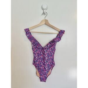 J Crew Factory Swimsuit One Piece Floral Print XXS Ruffled Adjustable Straps